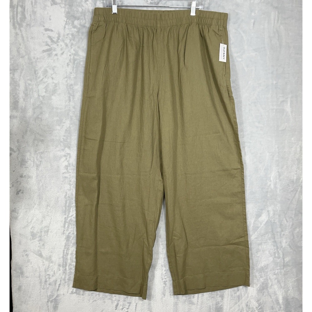 Old Navy Pants Womens XL Olive Linen Blend Wide Leg High Rise Pull On Casual NWT